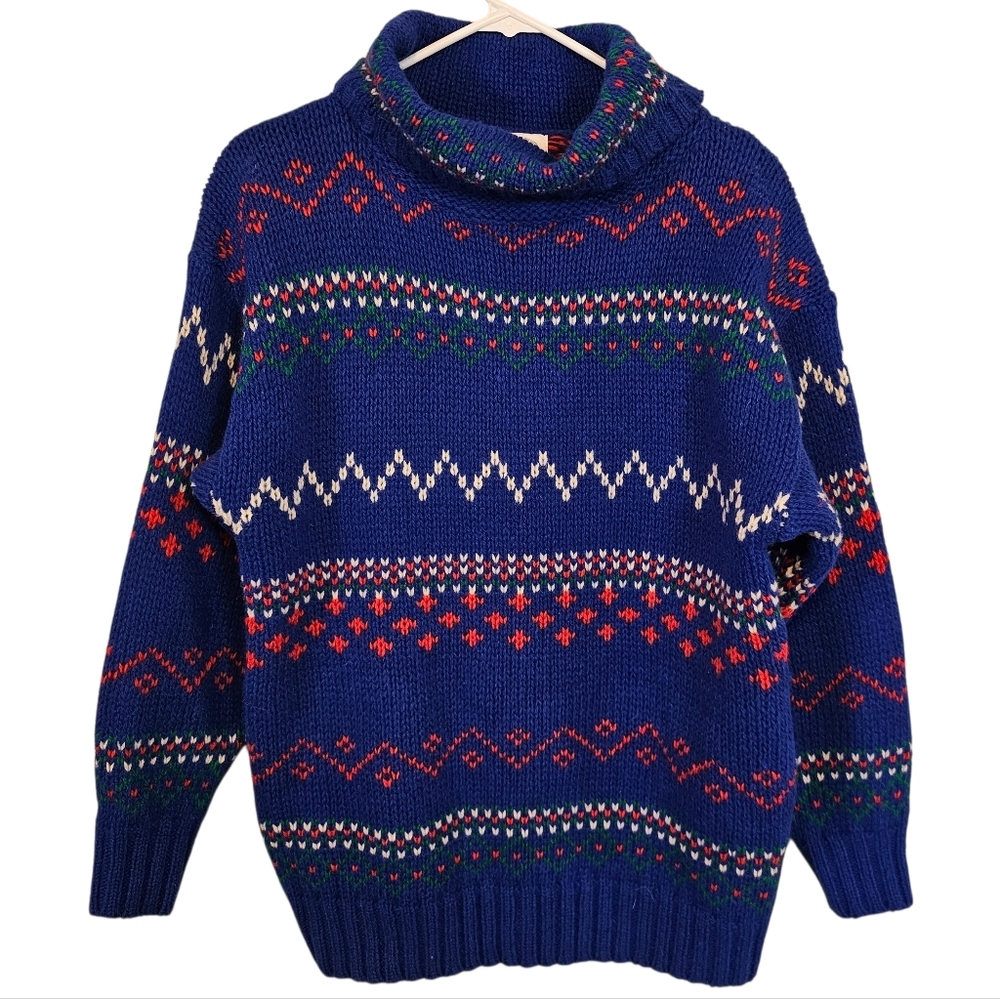 Marsh Landing Vintage Knit Turtleneck Wool Sweater Fair Isle